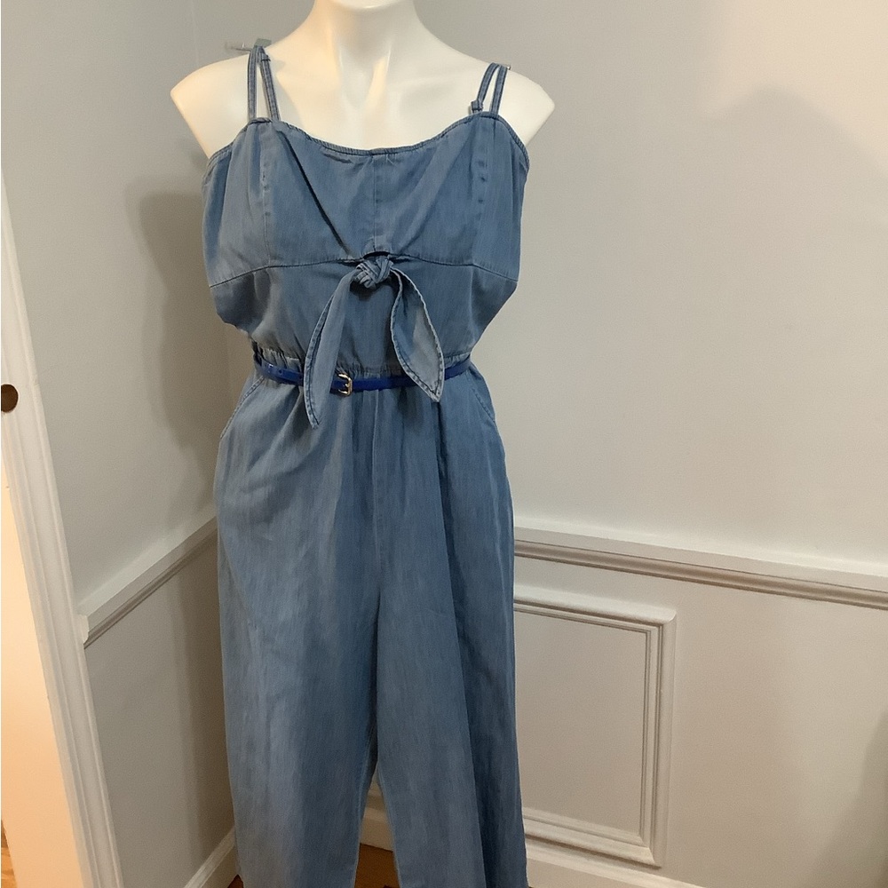 DENIM ROMPER WITH SPAGHETTI STRAPS
